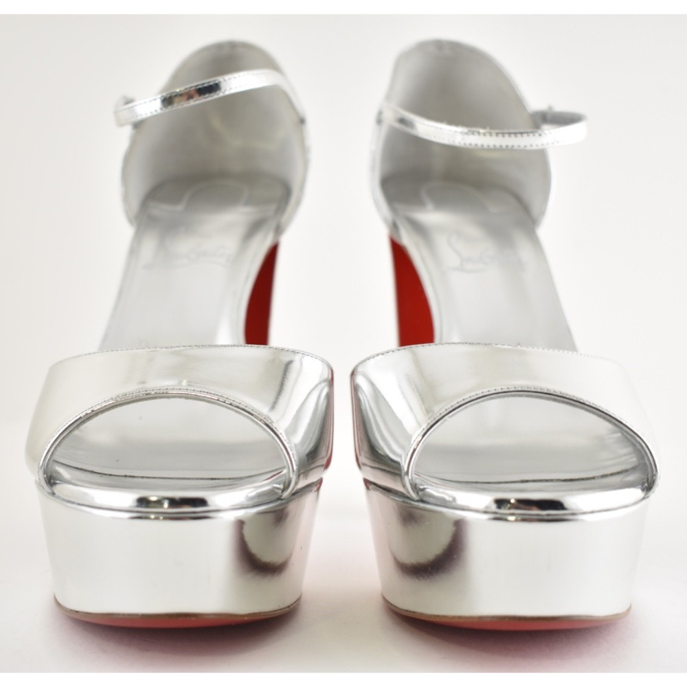 Christian Louboutin Sandaloo 130 Silver Strap Platform Block Heel Sandal Pump 41 - Picture 11 of 16